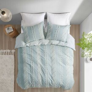Ink+Ivy -  3pc Full/Queen Kara Cotton Jacquard Duvet  Aqua